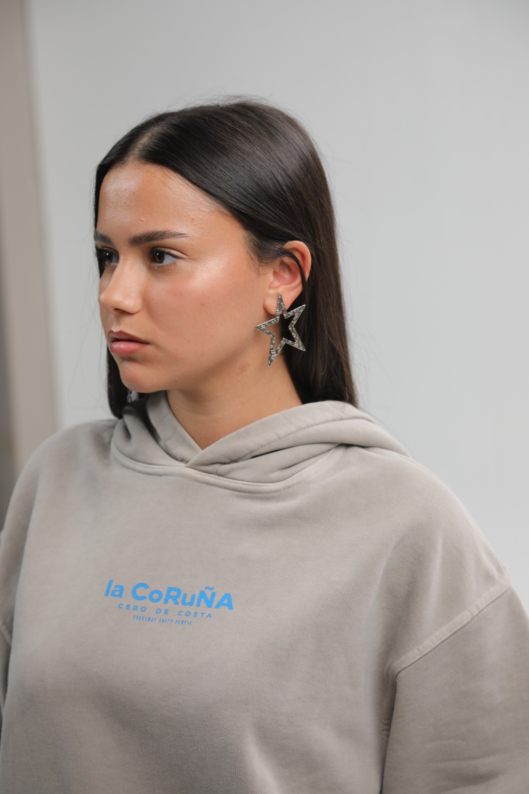SUDADERA GRIS/AZUL "LA CORUÑA" PLAYAS CIUDAD CON CAPUCHA